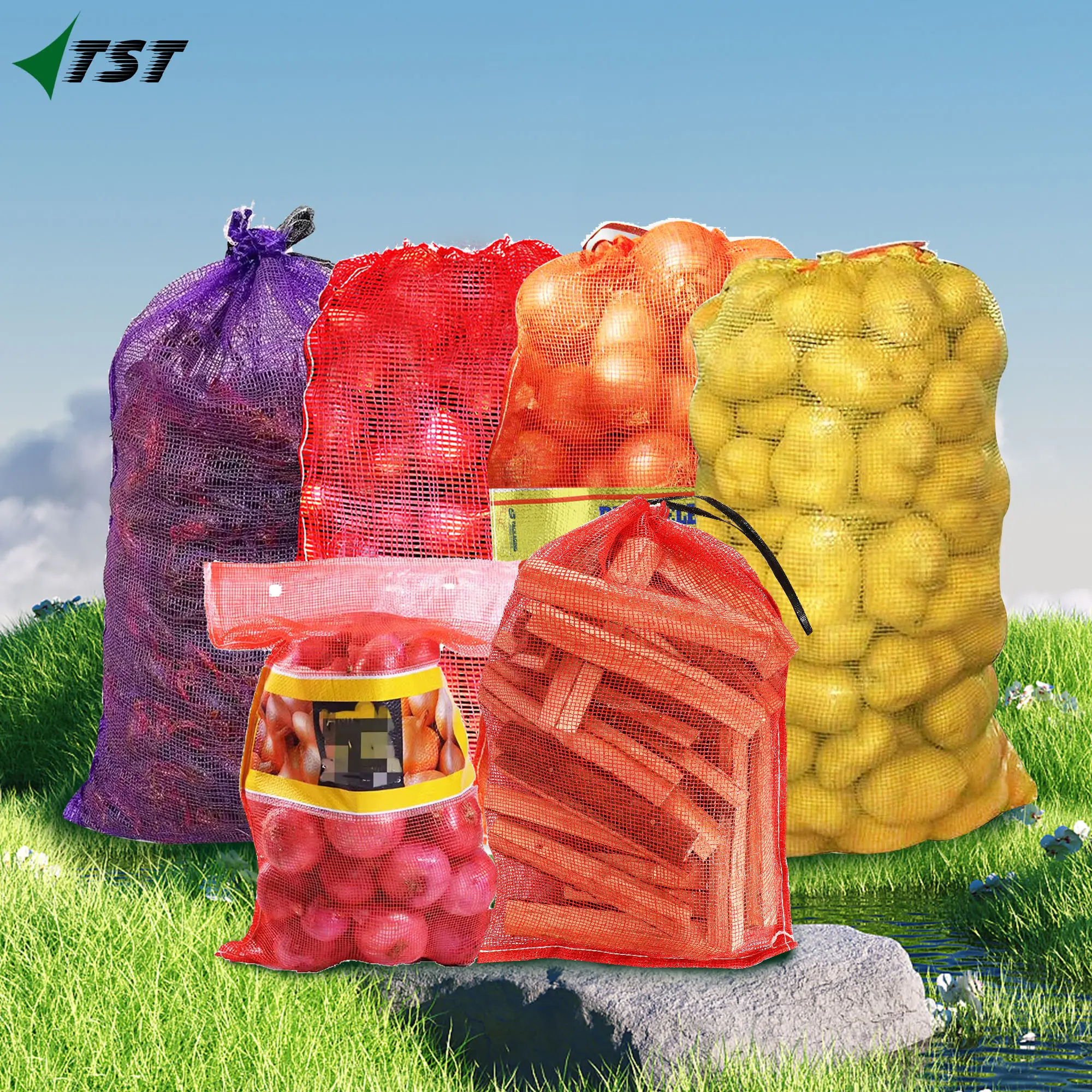 Многоразовый полипропиленовый сетчатый мешок с пользовательскими логотипами и размерами для упаковки овощей и фруктов, высококачественный сетчатый мешок с логотипом полипропиленовые мешки