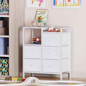 OEM Modern uzun boylu kumaş depolama çekmeceleri 5 çekmeceli 2 katmanlı küçük dolap ve yatak odası Dresser sağlam ve şık
