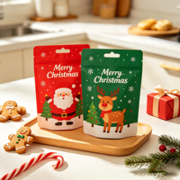 Sacs cadeaux en plastique recyclable de qualité alimentaire avec fermeture éclair et poignées pour les fêtes de Noël, idéaux pour les cadeaux et le stockage en vrac de collations