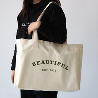 Grand sac fourre-tout en toile de coton avec impression de logo personnalisée, broderie du nom de la marque et poignée d'épaule