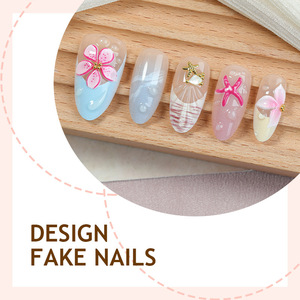 <span class=keywords><strong>Uñas</strong></span> Acrílicas Reutilizables Hechas a Mano, Estilo Dulce, Estilo Veraniego Marino, <span class=keywords><strong>Uñas</strong></span> Postizas de Cobertura Completa con Pegamento, Disponibles para Uso Diario - Product Image 6