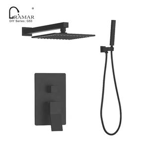 Ducha de baño de lluvia de 8 12 pulgadas, montaje oculto en pared, termostático, latón negro mate - Product Image 1