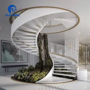 DS Decorative Escalera Modern Curvered Staircase Zig Zag Shape Artificial Stone Tread Circular Stairs For Villa