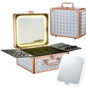 Estuche <span class=keywords><strong>de</strong></span> Maquillaje <span class=keywords><strong>de</strong></span> Viaje <span class=keywords><strong>de</strong></span> Aluminio Vintage, Espejo LED con Brillo Ajustable, Gran Capacidad, Resistente al Agua, Ligero y Portátil - Product Image 1