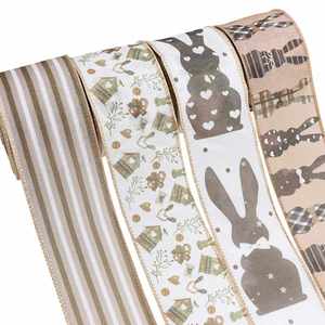 <b>Easter</b> Rustic Charm 6.3cm 5 Yards Bunny & Stripe Wired Burlap Ribbon for <b>Easter</b> Wreath & <b>Basket</b> Decor <b>Gift</b> Wrapping - Product Image 2