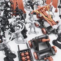 Ensemble de modèles de jouets de guerre en plastique pour le commerce extérieur, avec véhicules de siège, soldats anciens et éléments d'assemblage DIY, thème château militaire, pour la maternité