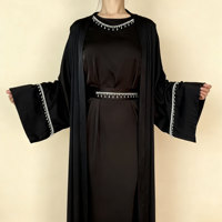Nouvelle robe abaya islamique élégante et raffinée, brodée à la main et ornée de perles, taille plus, coupe ajustée, pour femmes, avec manches longues