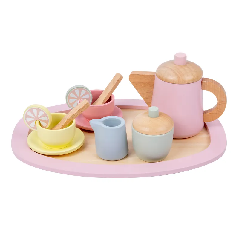 Set da tè in legno fai finta di giocare Set di giocattoli da cucina simulazione divertente gioco genitore-figlio per i più piccoli