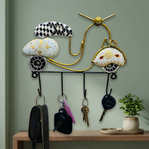 Porte-clés mural en métal avec 4 crochets, motif animal de dessin animé mignon, design décoratif fait main - Product Image 1