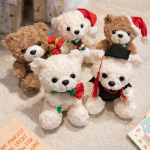 <b>Cute</b> Cartoon Holding Flower Teddy <b>Bear</b> Plush Toys Graduation Christmas Hat <b>Bear</b> Plushie Dolls Girl Valentine's Day Gift - Product Image 1