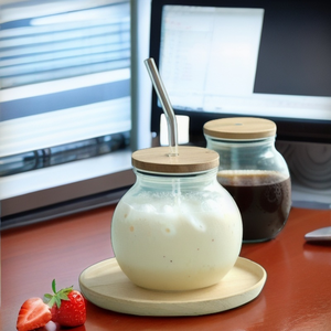 Bolvormige Kokosnootbeker Met Rietje Deksel Hoge Temperatuurbestendige Hoge Borosilicaatglas Smoothie Grote Herbruikbare Water Koffie Cup - Product Image 4
