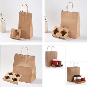 RTS Disposable Take Out Lemonade Plastic Drinks Cups Corrugated Holder Takeaway Coffee Kraft <b>Paper</b> Cups Holder With <b>Paper</b> Bags - Product Image 3