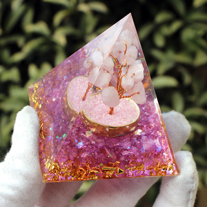<b>Crystal</b> <b>Tree</b> Pyramid Resin Epoxy Craft Rose Quartz Copper Home Decoration Desktop Ornament - Product Image 2