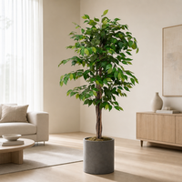 OH ARTS Arbre artificiel Ficus Bola de 1,5 m avec tronc en bois véritable pour décoration extérieure et accessoires de jardin