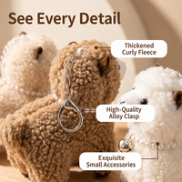 Porte-clés en peluche Alpaga Kawaii en gros, mignon porte-clés mouton en polaire bouclée avec collier de perles, breloque de sac Llama douce pour cadeaux OEM