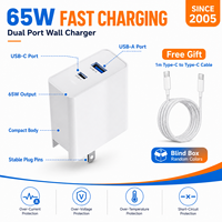 Cargador SDL de 65W en Stock, Enchufe Estadounidense, USB C, USB A, Cargador de Pared con Cable USB C a USB C de 1M, Bolsa de Venta al por Menor