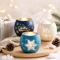 Vente en gros de pots à bougies en verre coloré imprimés flocons de neige de Noël, porte-bougie votif pour la décoration de la maison en période de fêtes, cadeau de mariage