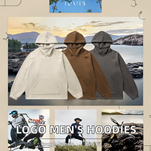 Sweat à capuche oversize à col roulé en polaire pour homme, poids lourd, 350 g/m², avec logo personnalisé, tissu tricoté - Product Image 2