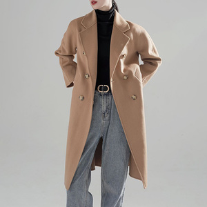 Ladies Turn Down Collar <span class=keywords><strong>Trench</strong></span> Woolen Outwear Single Breasted Long Véritable Manteaux de laine de cachemire pour femmes - Product Image 2
