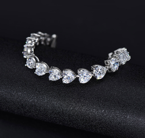 เครื่องประดับแฟชั่น S สเตอร์ลิงซิเออร์ฮาร์ท7x7มม. สีขาว CZ สร้อยข้อมือเทนนิสสำหรับเด็กผู้หญิง - Product Image 4