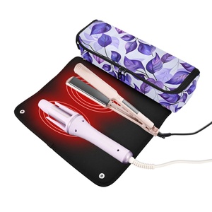 Ensemble de voyage personnalisé en nylon imprimé motif feuilles hawaïennes violettes avec fer à friser et sac de transport - Product Image 2