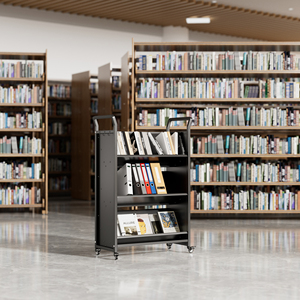 Chariot de transport double face moderne pour livres, équipement de bibliothèque mobile, chariot en acier mobile pour école, supermarché, salle de sport, hôtel - Product Image 1