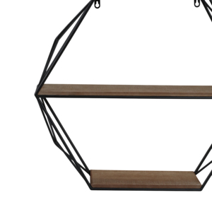 Modern Hexagon Wall Shelf Wood Metal Frame Contemporary Hanging Storage Organizer for Living Room Home Decor - Product Image 4