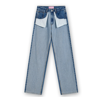 Jean droit taille mi-haute bicolore pour femme avec empiècements contrastants en denim, OEM Marque Privée 58057