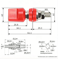 Borne de connexion traversante à tête plate CY-TB-M8-4 CYXS M8, 95A 500V 3000V, résistance diélectrique, en laiton avec prise banane 4mm