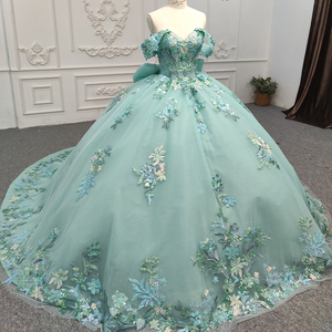 9916-1 Robe de soirée verte à appliques, design tendance, dos nu, pour femmes, pour banquets - Product Image 2