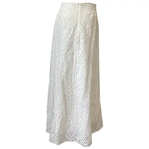 女性用ロング丈エレガントスカートボタンアップ刺繍カジュアルファッションロングスカート