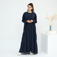 Ensemble Abaya d'été décontracté 2 pièces en crêpe premium, robe intérieure turque unie avec ceinture pour Ramadan et Aïd, vêtements islamiques en gros