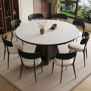 Italian Style Round Dining <b>Table</b> And Chair Set 4 Piece With Stone Slabs Modern Minimalist Light Luxury Convertible For Dining - Product Image 4