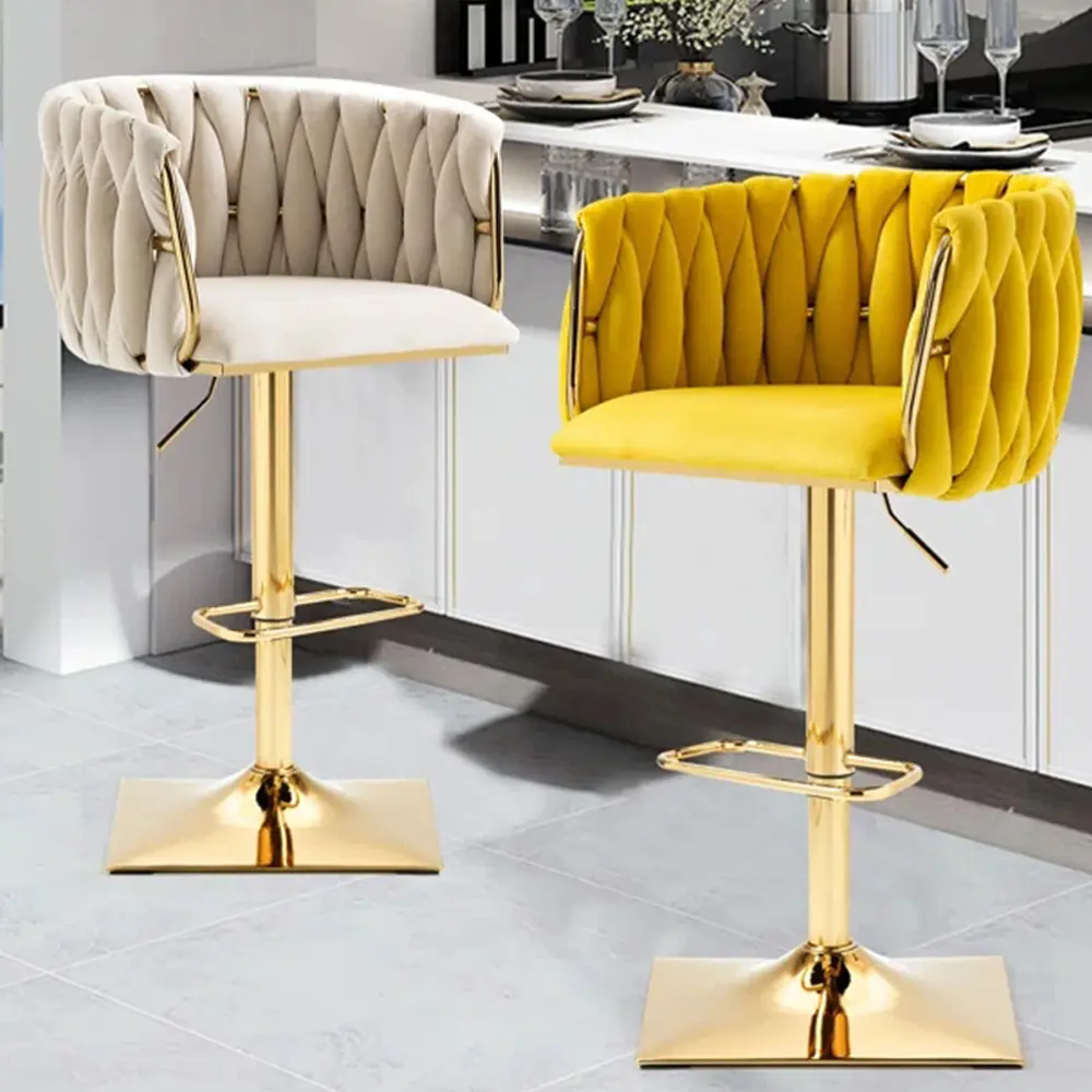 Hochwertiger moderner drehbarer Hochstuhl Verstellbarer Innen rücken Glod Metal Bar Chair Island Stühle für Küchen barhocker