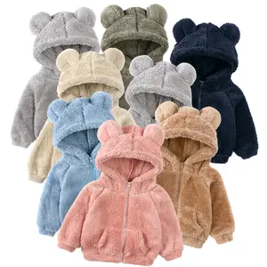 Jaket Hoodie Musim Dingin, mantel Hoodie bayi, jaket Hoodie Sherpa, warna polos, pakaian luar, ritsleting, jaket anak-anak 12m-6y