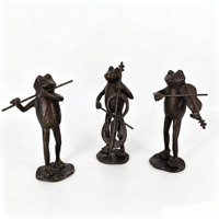 Ensemble de figurines de grenouilles musiciennes en fonte, statue de groupe de grenouilles, sculpture animale moderne, décoration de table pour la maison, artisanat en métal fait main