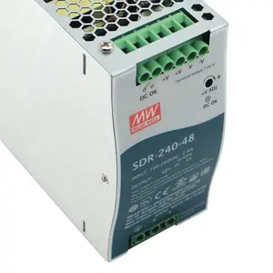 การอนุญาต Meanwell SDR-240-24 240W เอาต์พุตเดี่ยวราง DIN อุตสาหกรรมพร้อม PFC PS4 DC แหล่งจ่ายไฟโทรคมนาคมที่ควบคุม