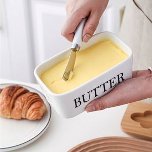 Grand plat à beurre en céramique avec couvercle et couteau Gardien de beurre écologique avec scellage en silicone - Product Image 5