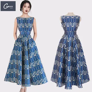 Candice top fashion summer maxi printing A line long career dresses women lady elegant