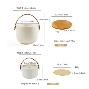 Custom Logo White High Quality Cylindrical Ceramic <b>Candle</b> Jar Bamboo Lid Leather Handle <b>Bulk</b> Wholesale for <b>Candle</b> Making Home - Product Image 2