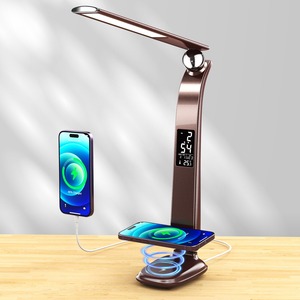 Wireless Charger Pad LED Desk <b>Lamp</b> Temperature Alarm Clock Eye Protect <b>Study</b> Business Light <b>Table</b> <b>Lamp</b> 10W Fast Charging Station - Product Image 1