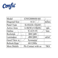 Écran AMOLED CONFU 0,23 pouce 800*600 haute luminosité Micro USB-C MIPI infrarouge thermique pour affichage mini FPV EVF AR VR
