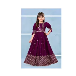 Gaun anak perempuan terlaris gaun sutra sifon dengan bordir gaun mewah pesta gaun anak-anak tersedia dengan harga ekspor