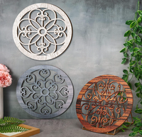 Décoration murale ronde rustique épaisse et durable en 3 pièces pour salon, chambre, maison, intérieur, extérieur, bureau