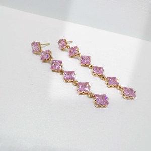 wholesale plata 925 sterling silver colorful rhombus long <b>earring</b> party 18k gold plated drop shape <b>fine</b> <b>stud</b> <b>earrings</b> for girls - Product Image 5