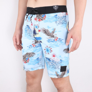 Shorts de Baño para Hombre de Secado Rápido con Estampado de Águila, Cintura con Cordón Ajustable, Shorts de Playa Casuales, Azul Claro con Diseño Estampado - Product Image 1