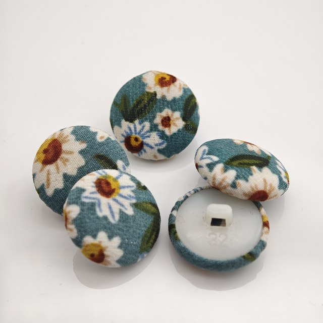 Floral Printed Fabric-Covered Shank Buttons