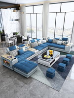 Canapé modulaire de luxe en flanelle avec rangement et table d'appoint musicale, 3 à 7 places, pour salon - Offre spéciale