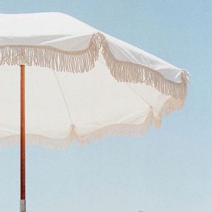 Custom Luxury Boho Portable UV50+ Beach Umbrella Parasols With <b>Wooden</b> <b>Pole</b> White Tassels for Sand Outdoor Picnic Garden Pool - Product Image 4