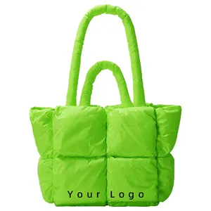 Custom Handbag Manufacturer Fashion Luxury Padded Down Large Cotton Soft Puffer Purse Nylon Quilted Women Puffer Tote Bag